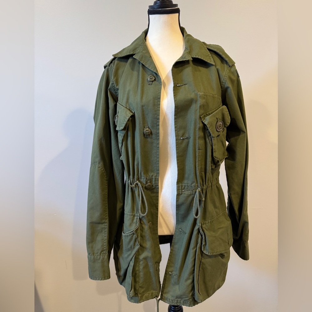 Oversized Cotton Military Jacket in Army Green.